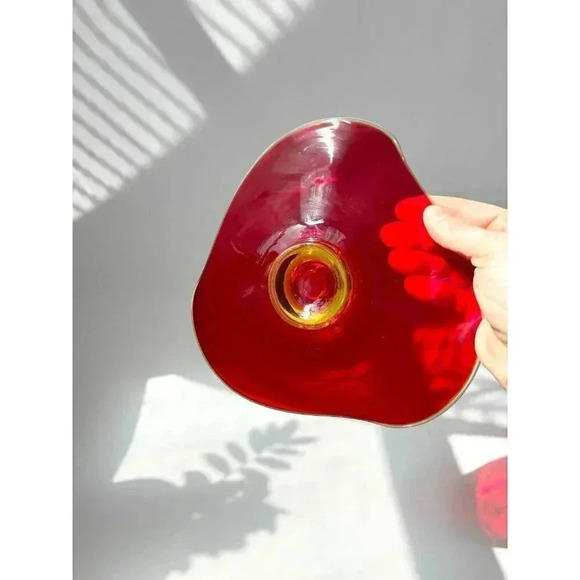 Viking Glass Co. Epic Ruby Red Hand Blown Triangular Candle Holder - Picture 8 of 10